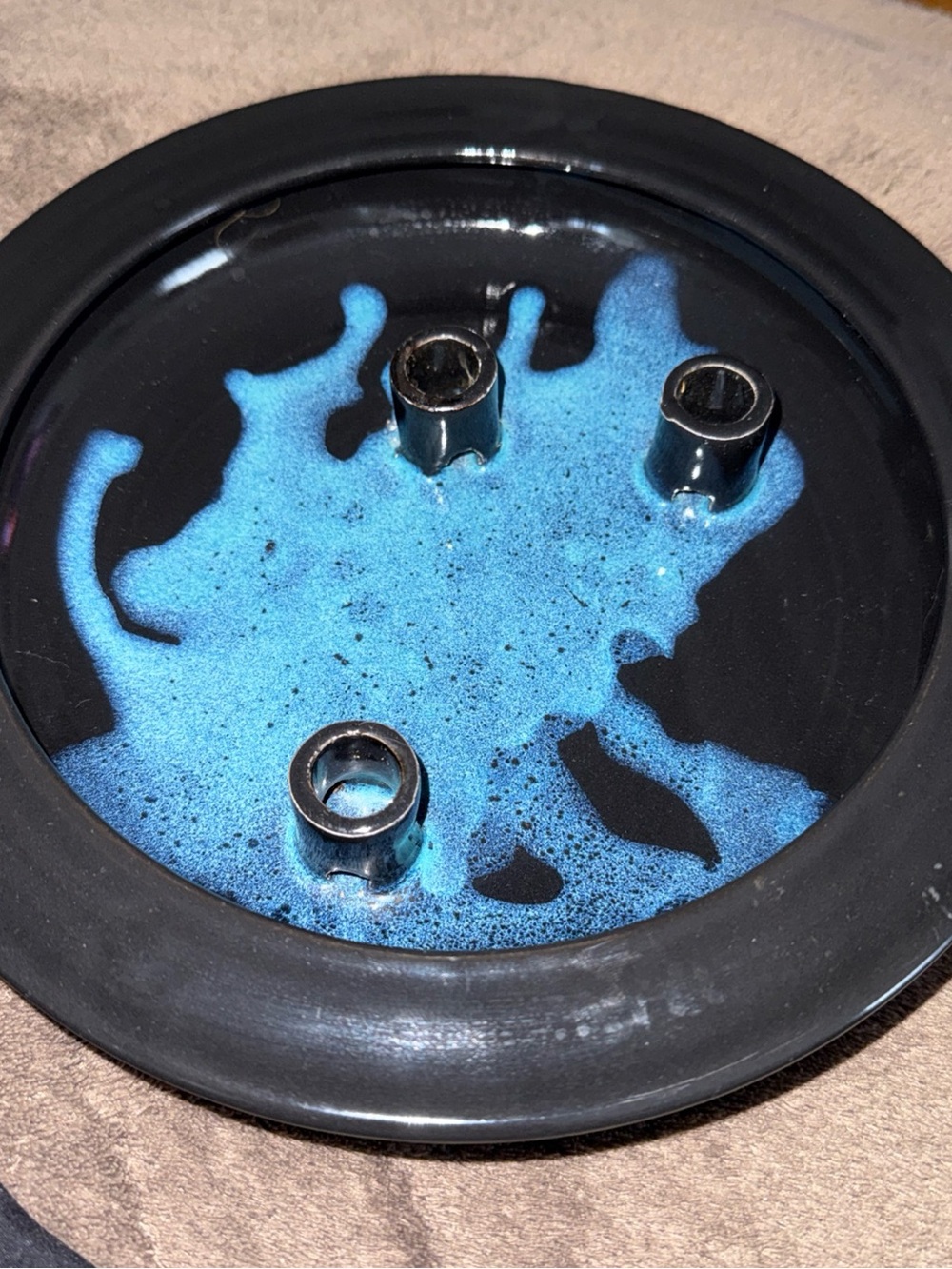 Art Pottery Signed Tray Decorative black blue candles handcrafted